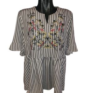 Shein Striped Embroidered Short Sleeve Top Sz.1XL